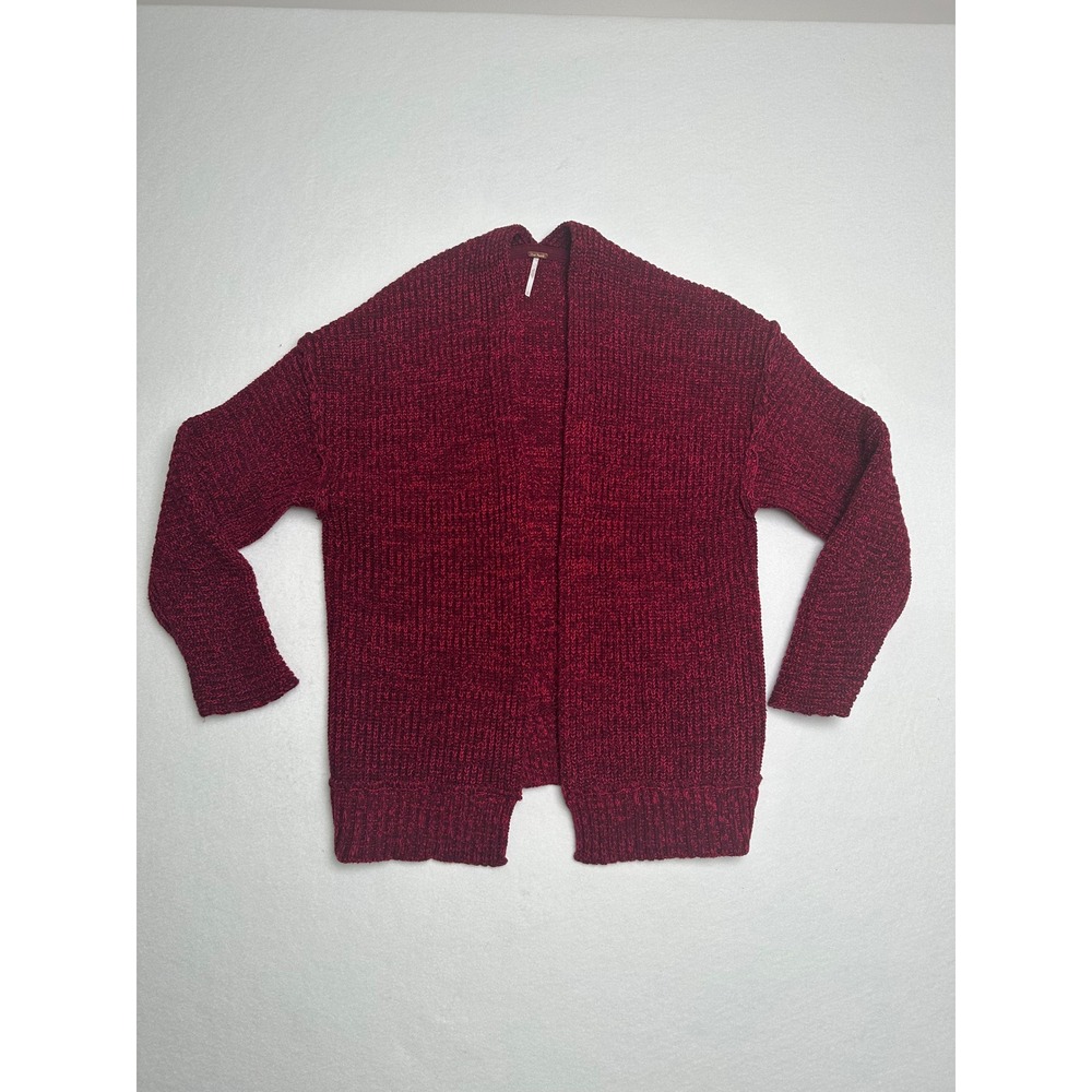 Free People High Hopes Burgundy Marled Chunky Open Front Cardigan Sweater Size S